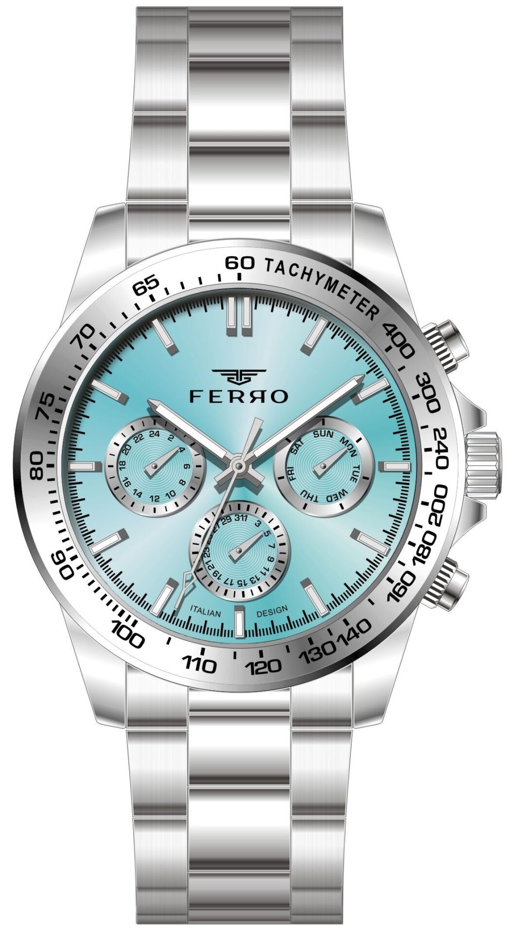 Ferro Gümüş Çelik Kordon Erkek Kol Saati FM11468AWT-A15 Fonksiyonları Aktif 3ATM Su Geçirmez