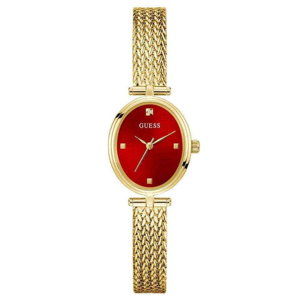 Guess GUGW0935L4 Quartz Hasır Altın Rengi Kırmızı Kadran 24x29 mm Kadın Kol Saati