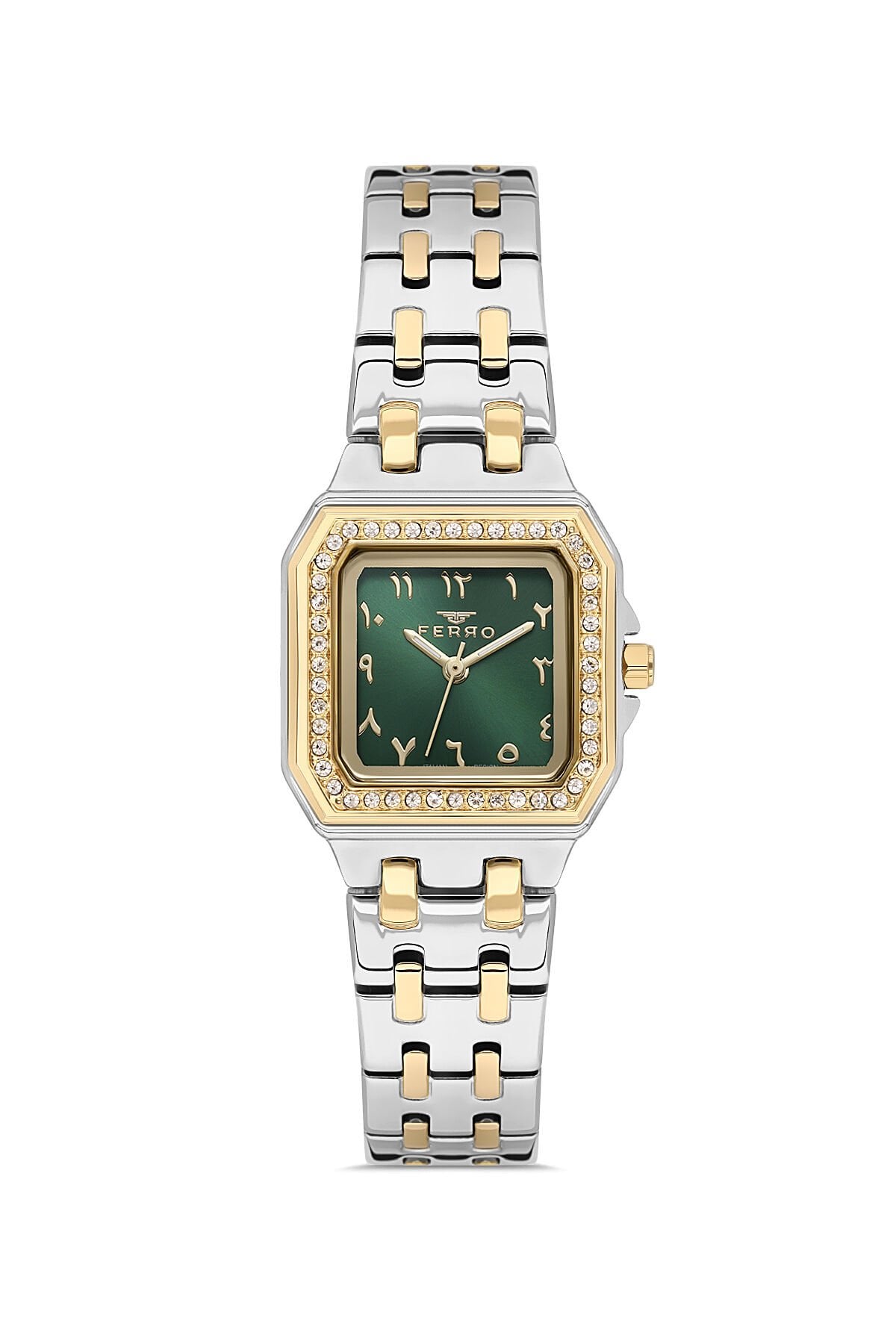 Ferro FL21609AWT-D6 Quartz Çelik Altın/Gri Yeşil Kadran 25 mm Kadın Kol Saati