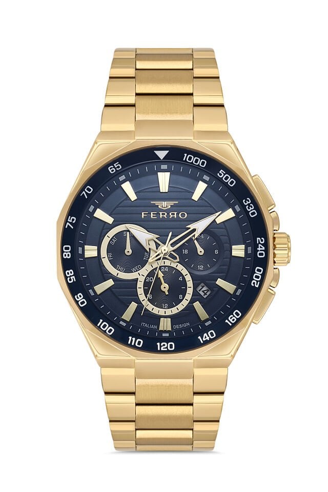 Ferro Sarı Çelik Kordon Erkek Kol Saati FM11650A-B3 Fonksiyonları Aktif 3 ATM Su Geçirmez