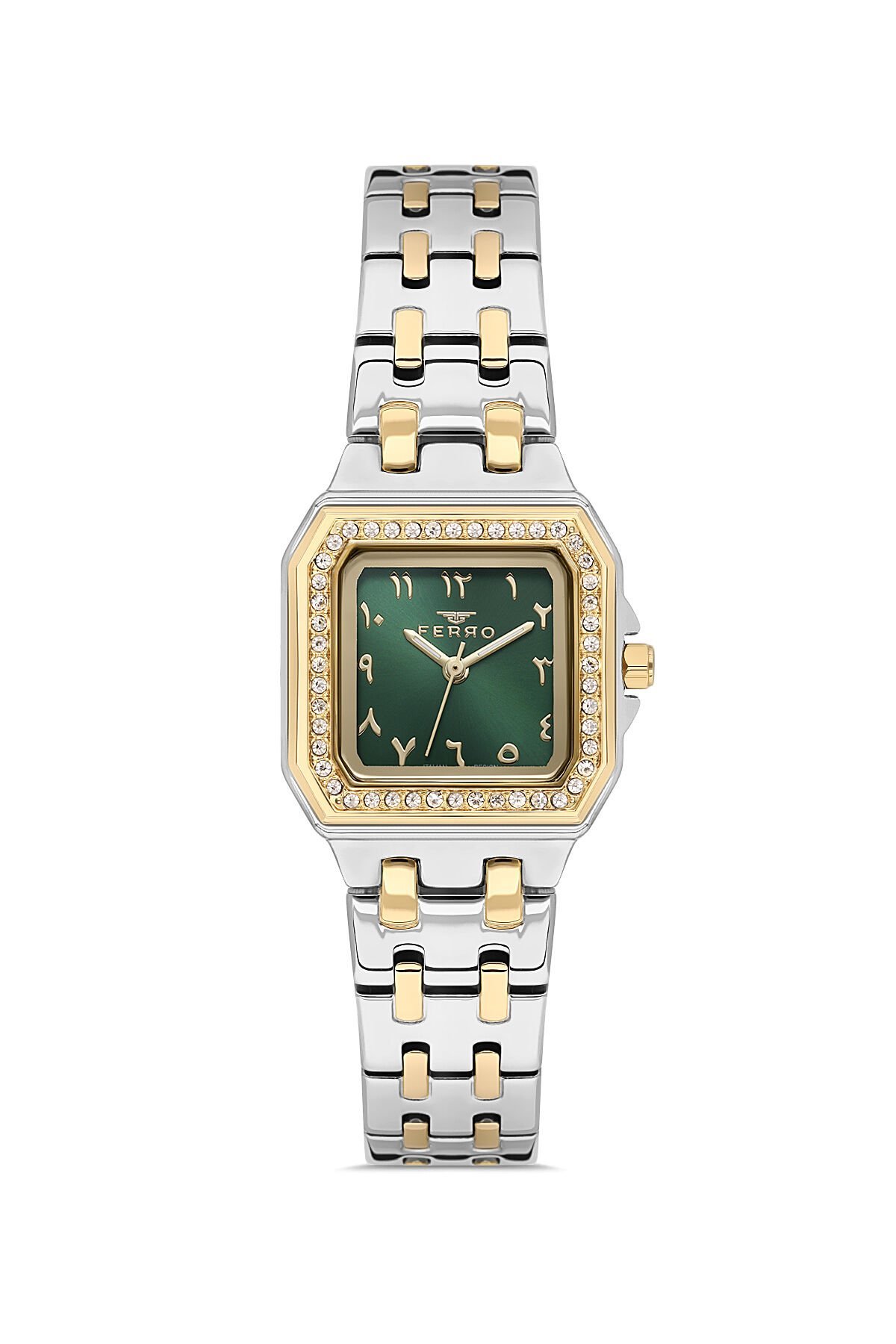 Ferro FL21609AWT-D6 Quartz Çelik Altın/Gri Yeşil Kadran 25 mm Kadın Kol Saati