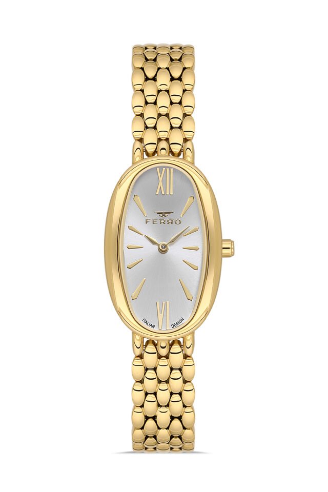 Ferro Sarı Çelik Kordon Kadın Kol Saati FL21510A-B 3ATM Su Geçirmez 2 Yıl Garantili HediyePaketli