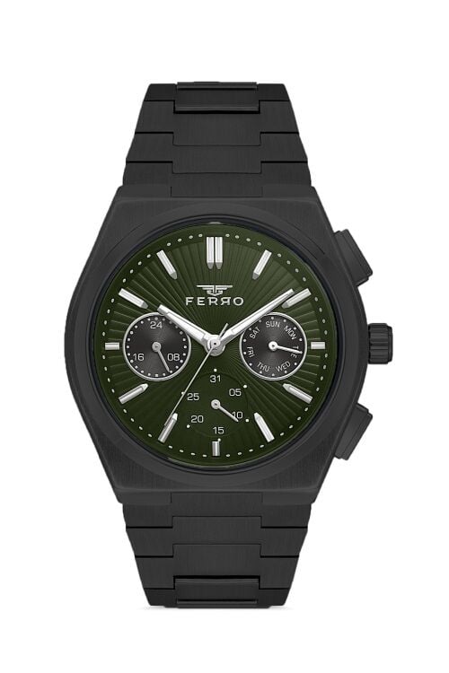 Ferro FM11452A-V2 Quartz Çelik Siyah Yeşil Kadran 43 mm Erkek Kol Saati