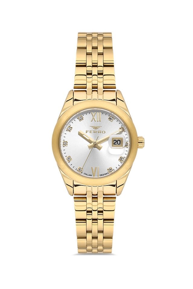 Ferro FL21618AWT-B Quartz Çelik Altın Rengi Beyaz Kadran 28 mm Kadın Kol Saati