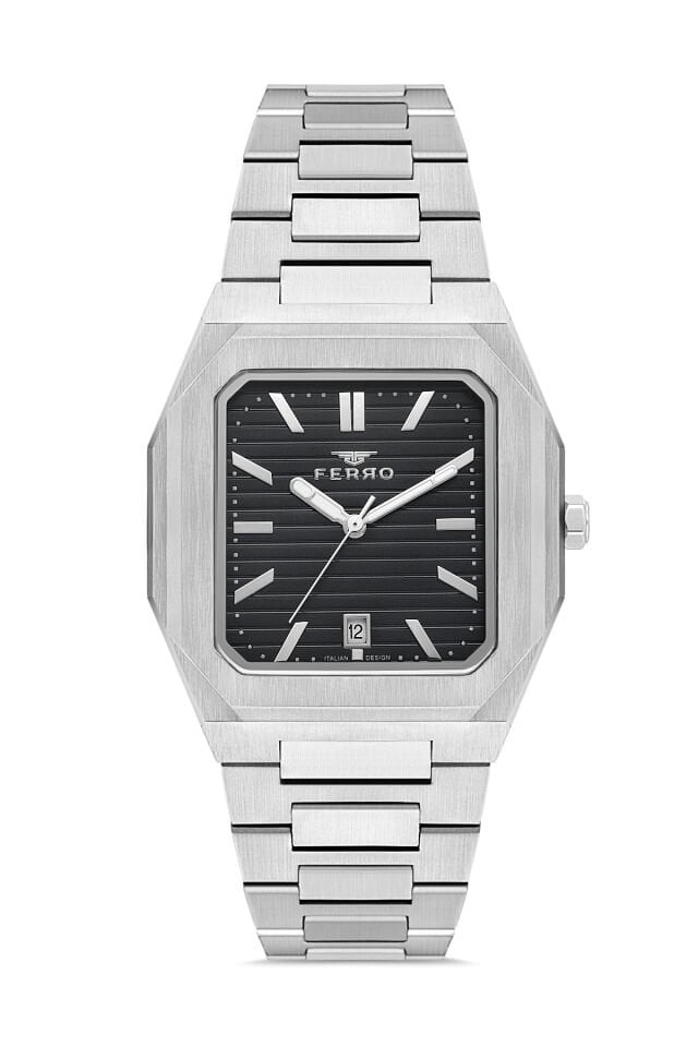 Ferro F11653AWT-A2 Quartz Çelik Gri Siyah Kadran 39 mm Erkek Kol Saati