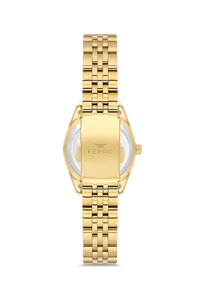 Ferro FL21618AWT-B6 Quartz Çelik Altın Rengi Yeşil Kadran 28 mm Kadın Kol Saati