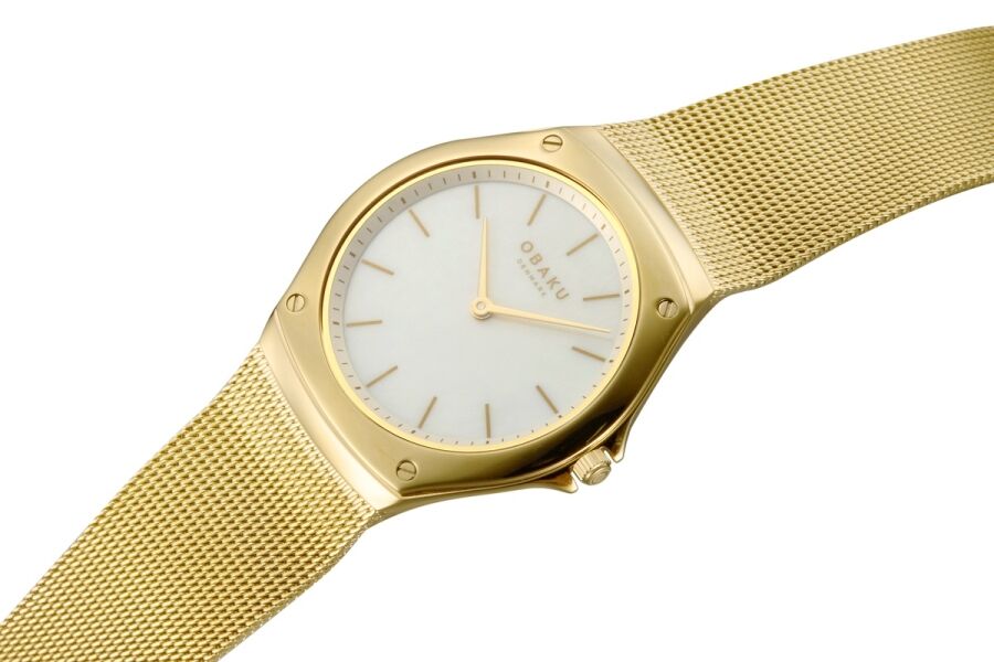 Obaku Denmark V316LXGWMG Quartz Hasır Kordon Altın Rengi Beyaz Kadran 33 mm Kadın Kol Saati