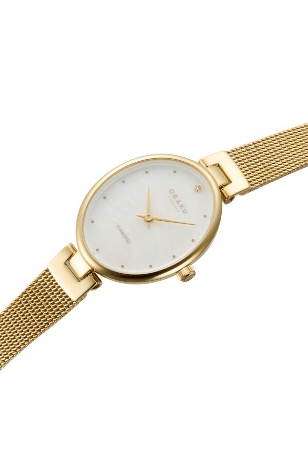 Obaku Denmark V312LXGWMG Quartz Altın Hasır Kordon 24 mm Kadın Kol Saati