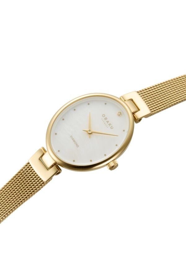 Obaku Denmark V312LXGWMG Quartz Altın Hasır Kordon 24 mm Kadın Kol Saati