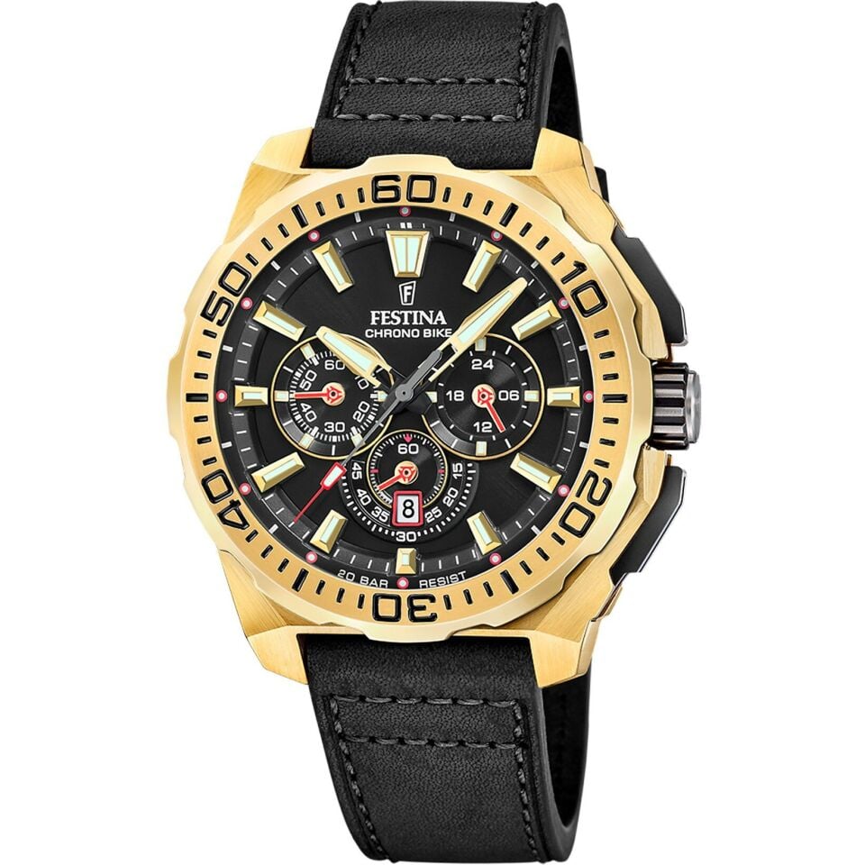 Festina F20728/3 Chrono Bike Quartz Siyah Deri Kordon 20 ATM 45 mm Erkek Kol Saati