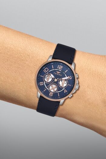 Ferro Lacivert Deri Kordon Erkek Kol Saati FM11146B-E3 Fonksiyonları Aktif 3ATM SuGeçirmez