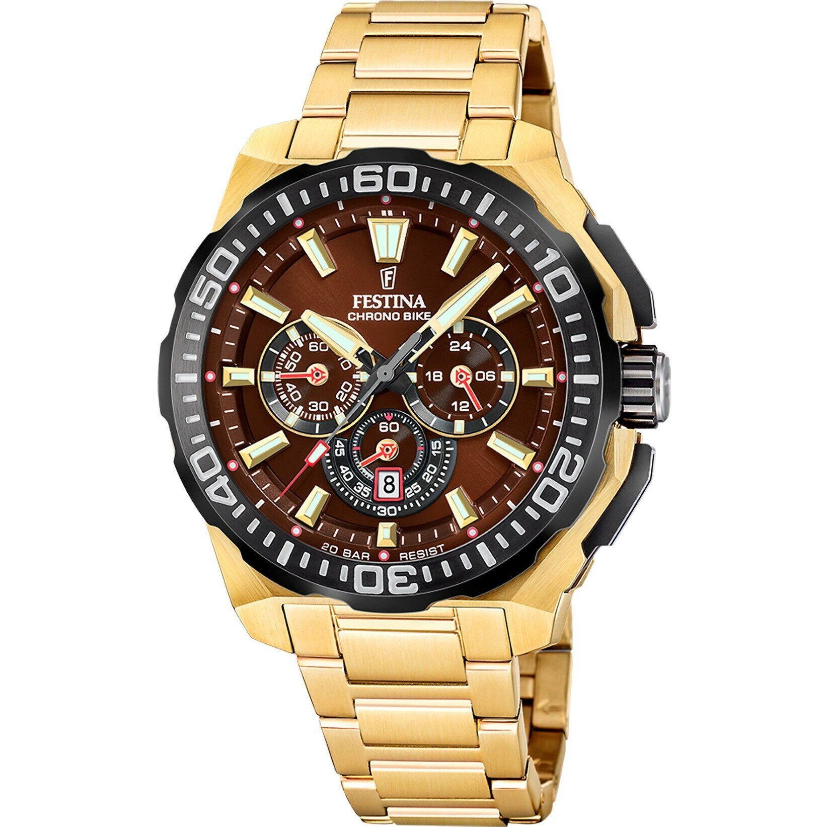 Festina F20727/3 Chrono Bike Quartz Çelik Altın Rengi Siyah Kadran 20 ATM 46 mm Erkek Kol Saati