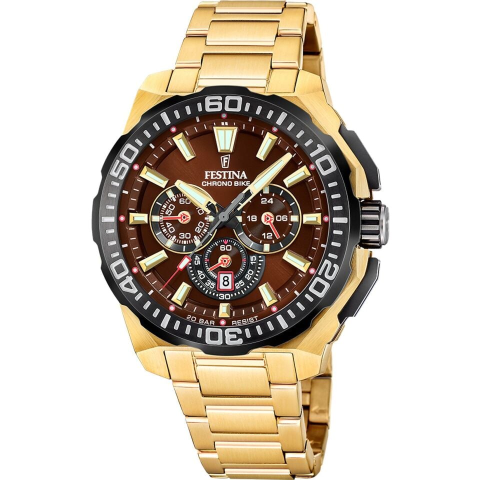 Festina F20727/3 Chrono Bike Quartz Çelik Altın Rengi Siyah Kadran 20 ATM 46 mm Erkek Kol Saati