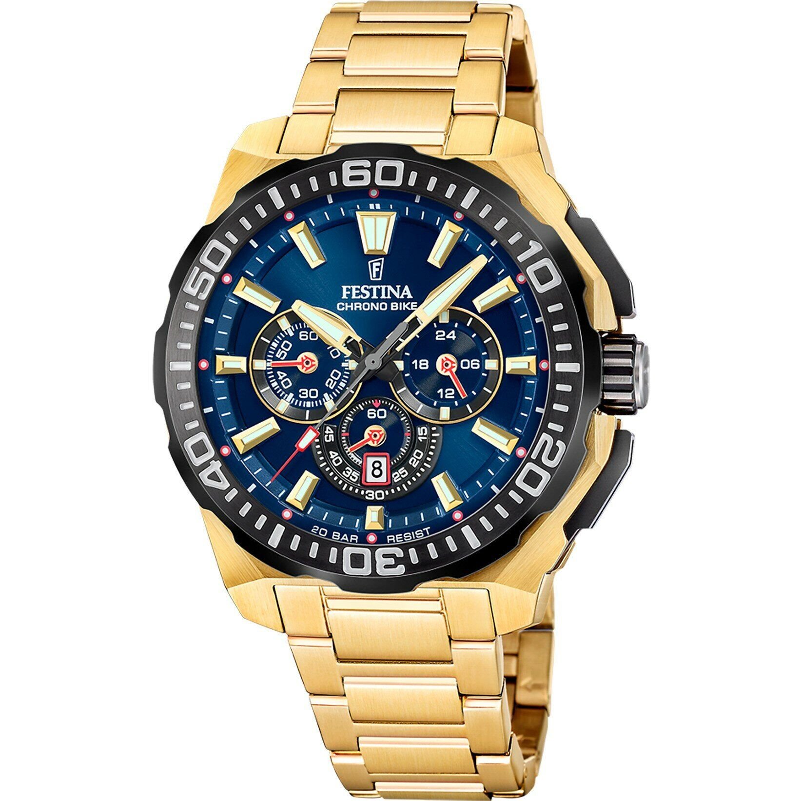 Festina F20727/1 Chrono Bike Quartz Altın Rengi Mavi Kadran 20 ATM 46 mm Erkek Kol Saati