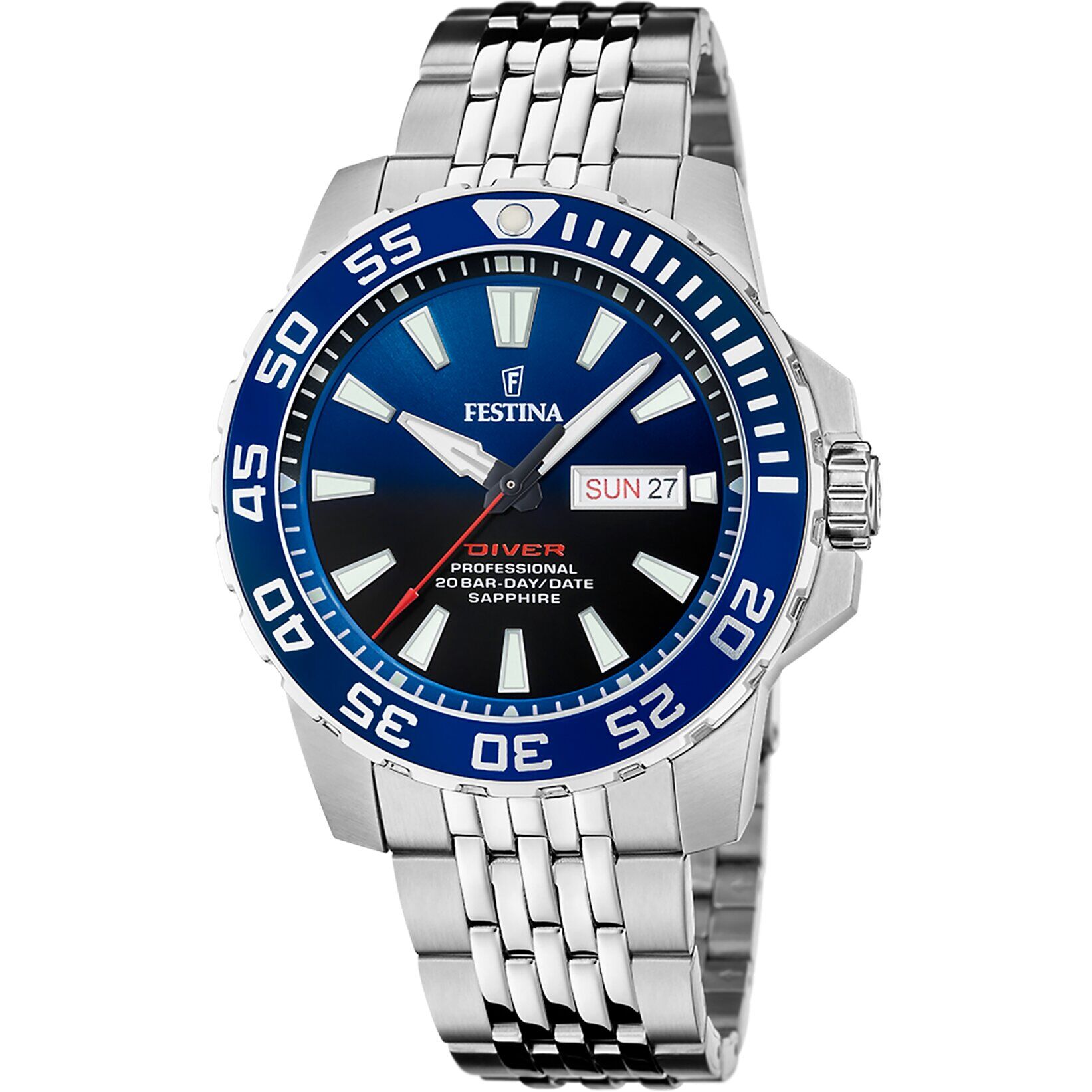 Festina F20661/1 The Originals Diver Quartz Çelik Gri Mavi Kadran 20 ATM 45 mm Erkek Kol Saati