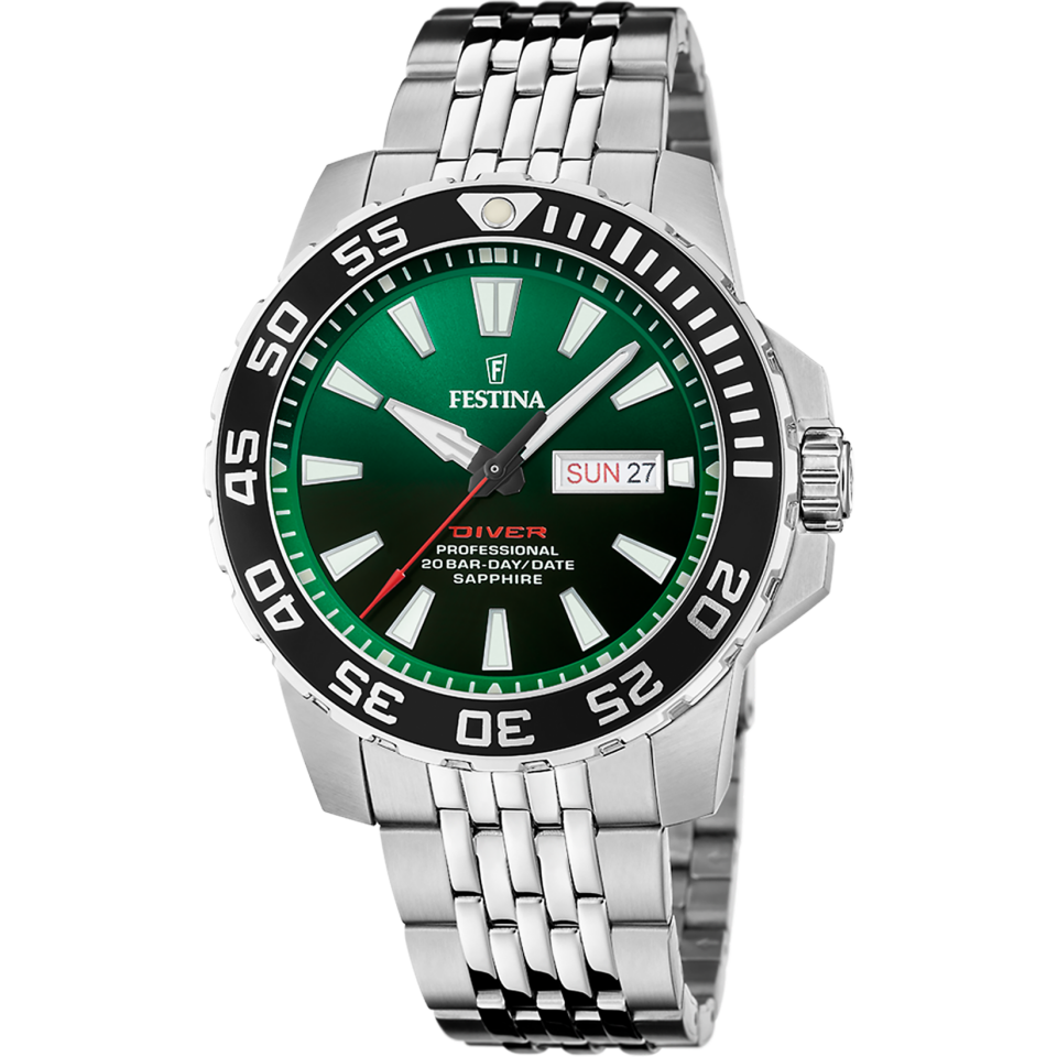 Festina F20661/2 Quartz Çelik Gri Safir Cam Yeşil Kadran 20 ATM 45 mm Erkek Kol Saati