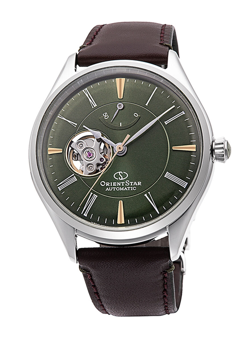 Orient Star RE-AT0202E00B Otomatik Deri Kahverengi Yeşil Kadran Open Heart 41 mm Erkek Kol Saati
