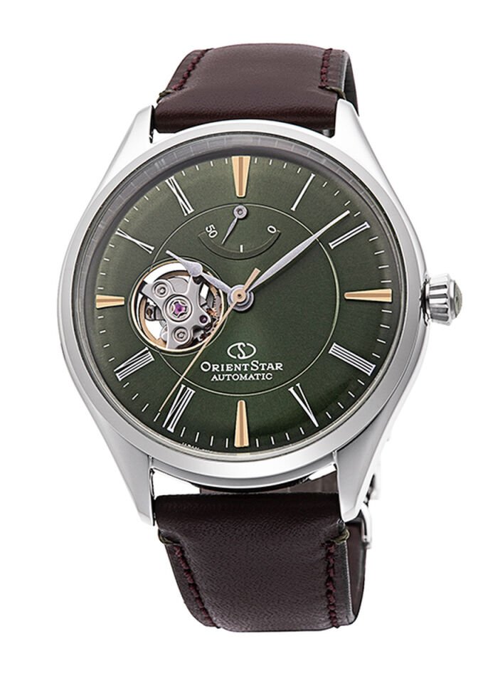 Orient Star RE-AT0202E00B Otomatik Deri Kahverengi Yeşil Kadran Open Heart 41 mm Erkek Kol Saati