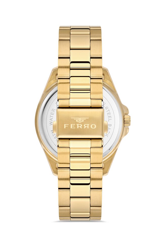 Ferro Sarı Çelik Kordon Erkek Kol Saati F11551AWT-B 3 ATM Su Geçirmez 2 Yıl Garantili Hediye Paketli