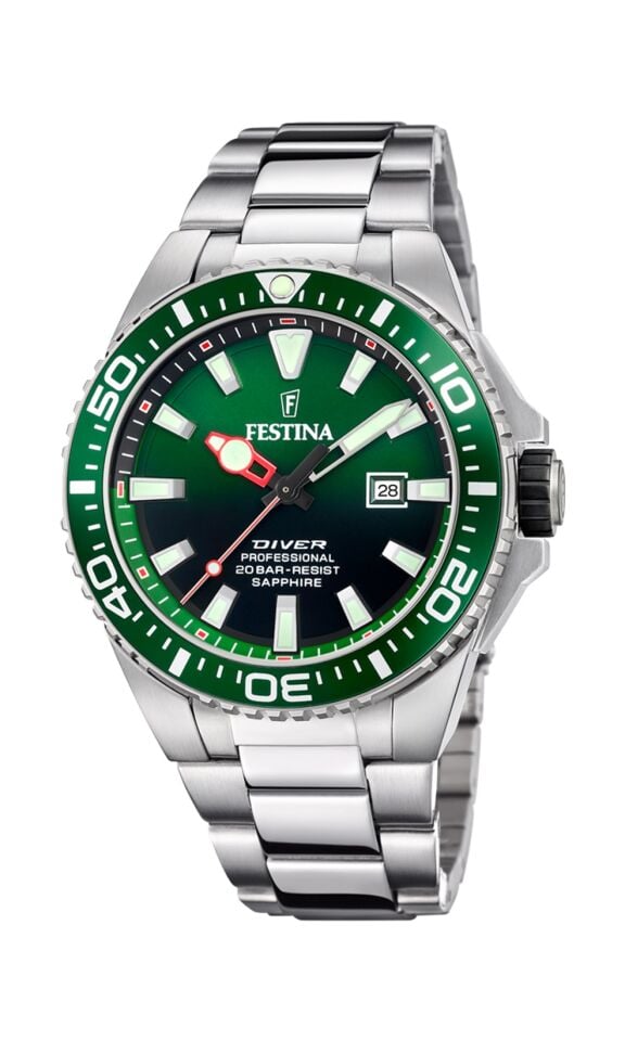 Festina F20663/2 Quartz Çelik Gri Yeşil Kadran Safir Cam 20 ATM 46 mm Erkek Kol Saati