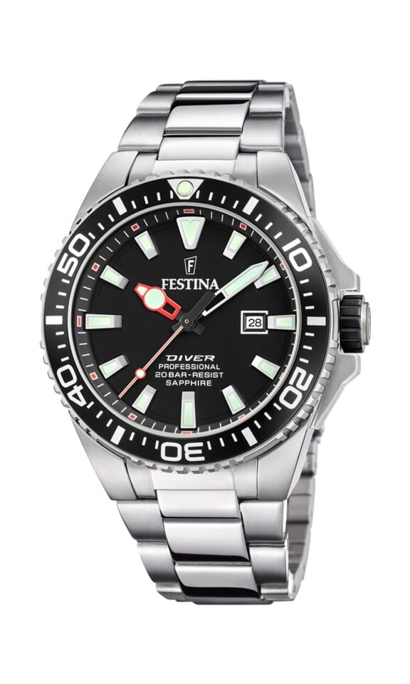 Festina F20663/3 Quartz Çelik Gri Siyah Kadran Safir Cam 20 ATM 46 mm Erkek Kol Saati