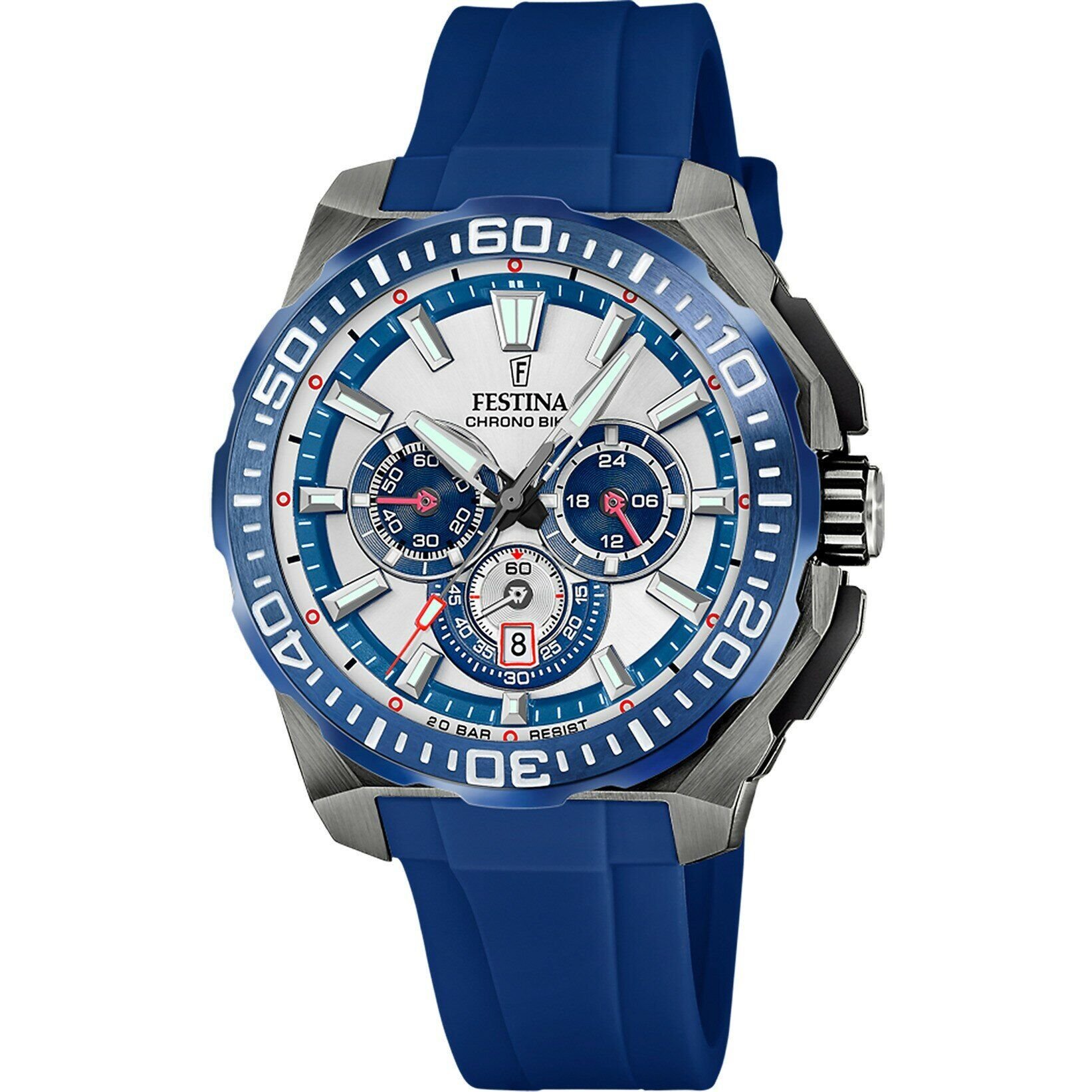 Festina F20725/4 Chrono Bike Quartz Silikon Mavi Gri Kadran 20 ATM 46 mm Erkek Kol Saati