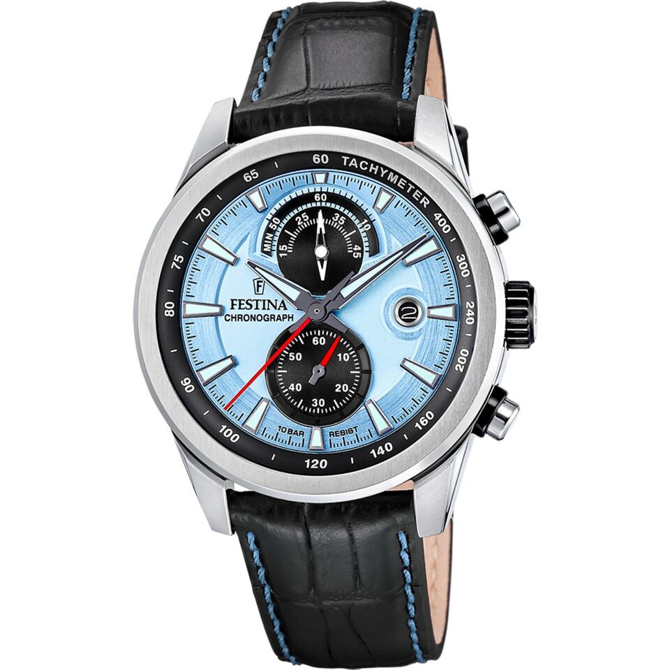 Festina F20695/2 Timeless Chronograph Quartz Deri Siyah Mavi Kadran 10 ATM 44 mm Erkek Kol Saati