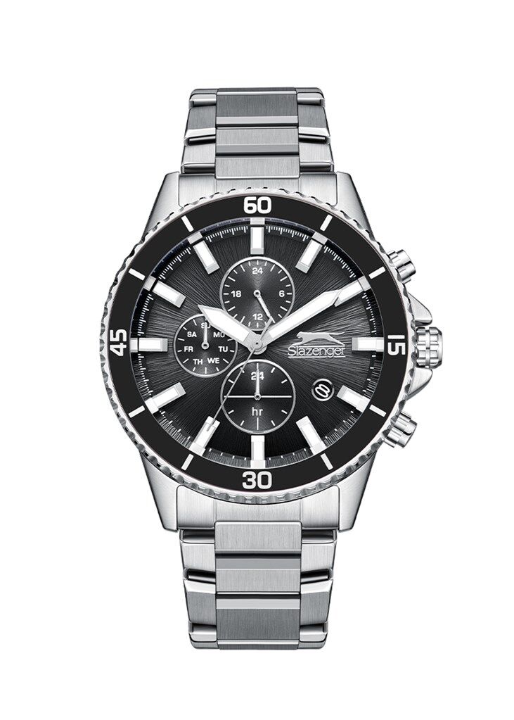 Slazenger SL.09.2436.2.05 Quartz Çelik Gri Siyah Kadran 46 mm Erkek Kol Saati