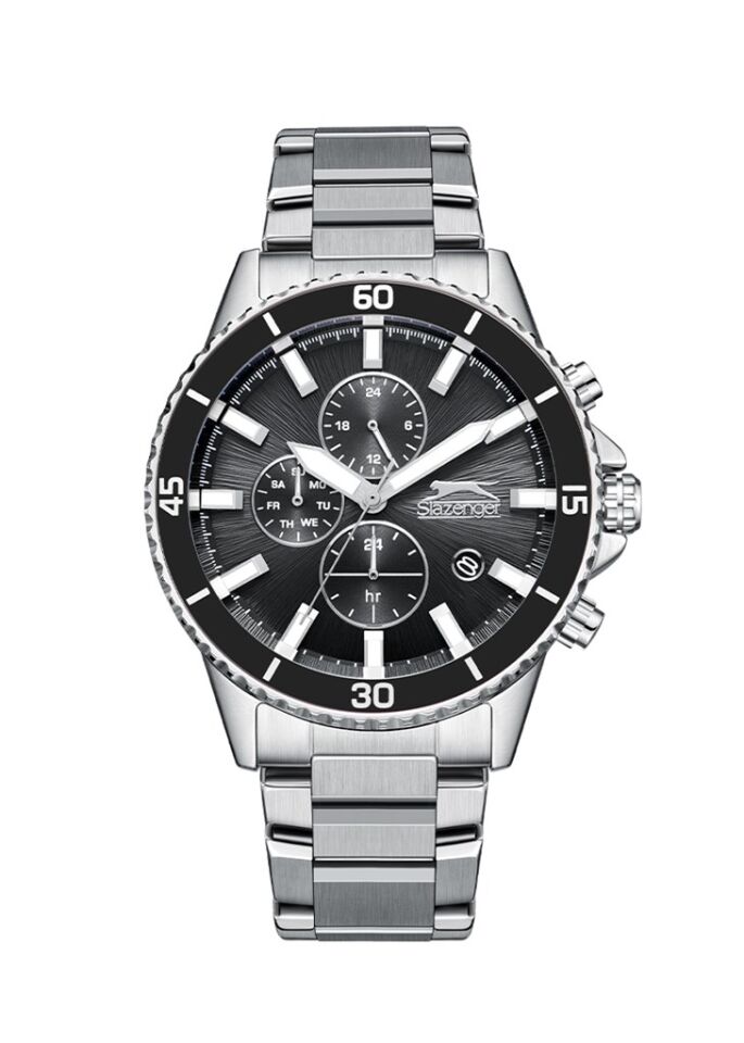 Slazenger SL.09.2436.2.05 Quartz Çelik Gri Siyah Kadran 46 mm Erkek Kol Saati