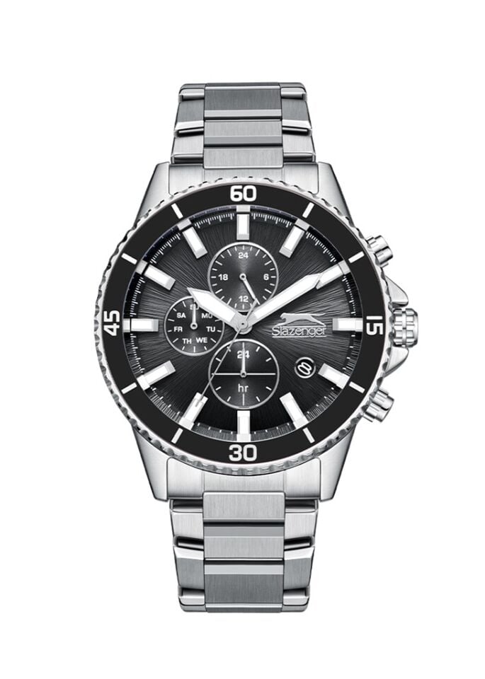 Slazenger SL.09.2436.2.05 Quartz Çelik Gri Siyah Kadran 46 mm Erkek Kol Saati
