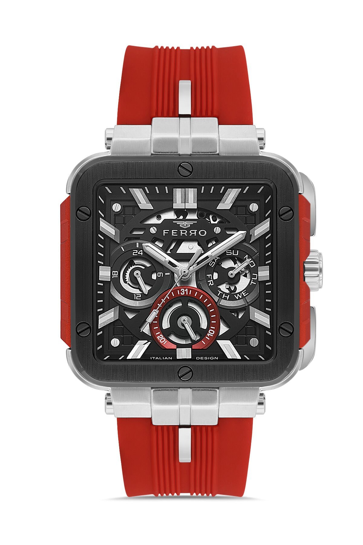 Ferro Kırmızı Silikon Kordon Erkek Kol Saati FM11572DWT-ZW4 Fonksiyonları Aktif 3 ATM Su Geçirmez