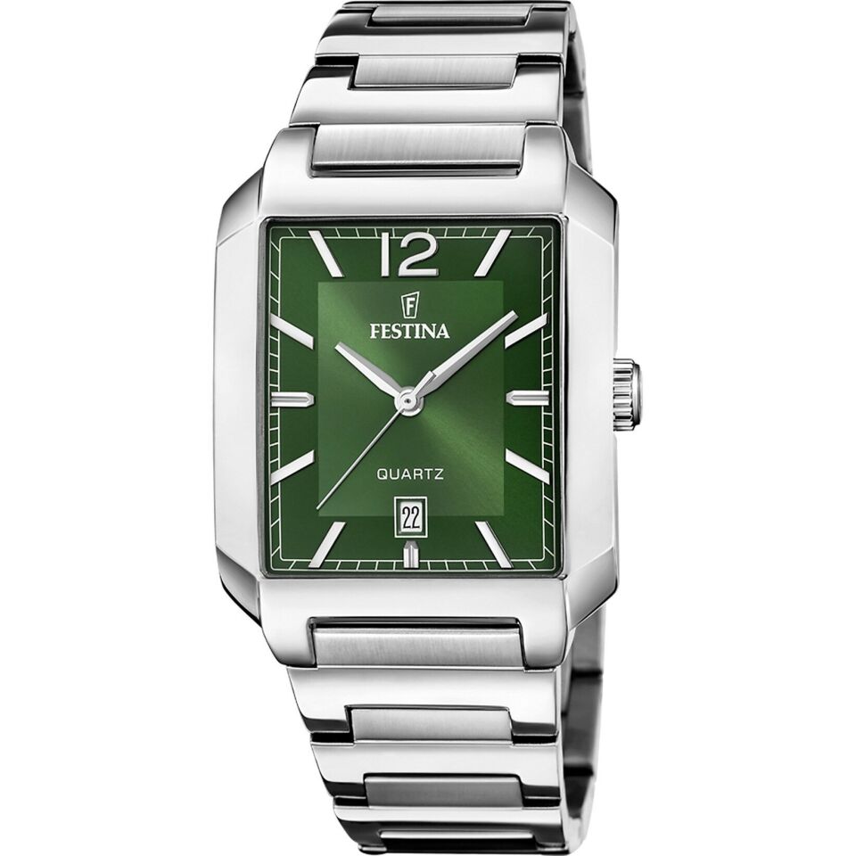 Festina F20677/5 Square Quartz Çelik Gri Yeşil Kadran 36 mm Erkek Kol Saati