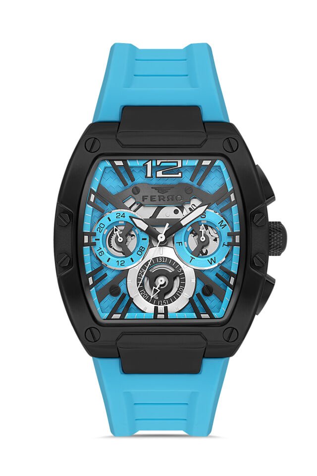 Ferro Turkuaz Silikon Kordon Erkek Kol Saati FM11527DWT-ZA15 Fonksiyonları Aktif 3ATM Su Geçirmez