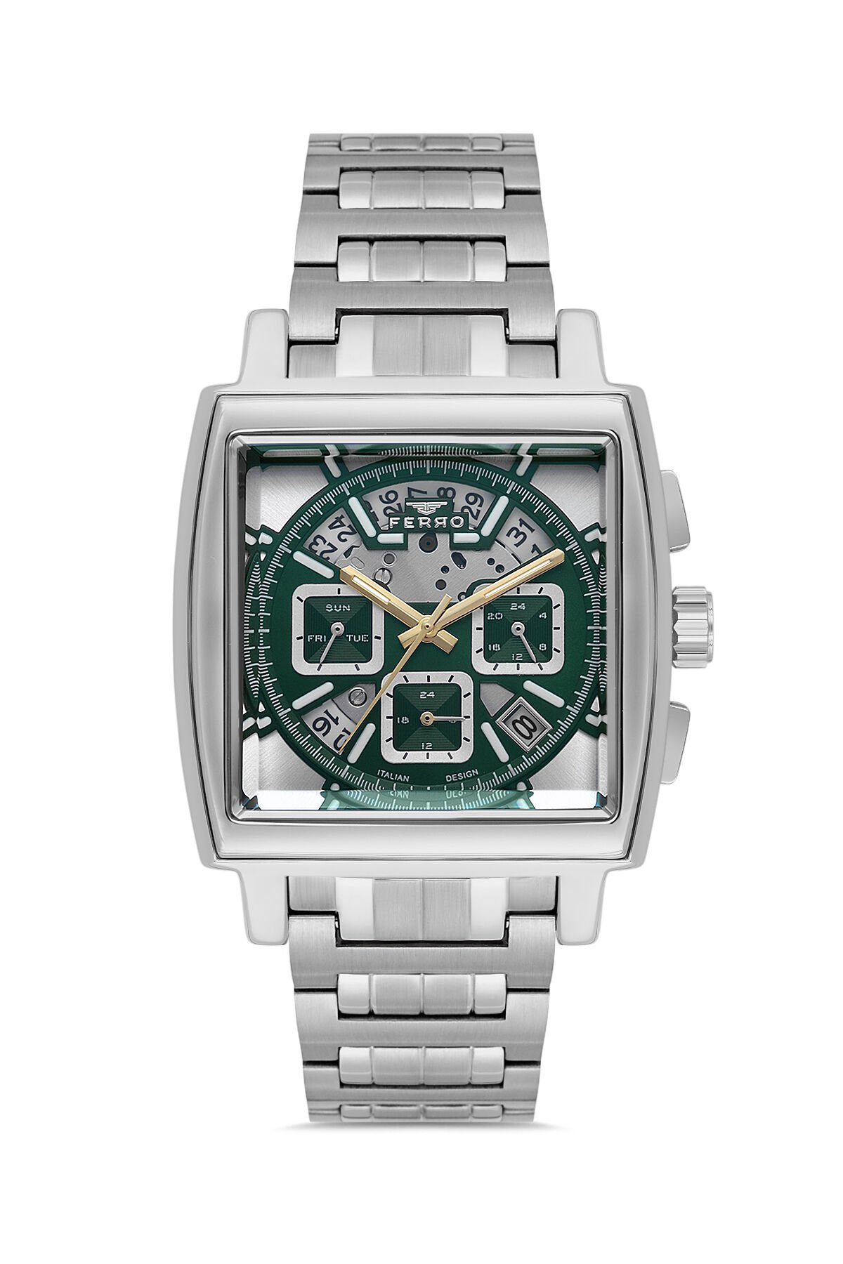 Ferro Gümüş Çelik Kordon Erkek Kol Saati FM11553AWT-A6 Fonksiyonları Aktif 3 ATM Su Geçirmez