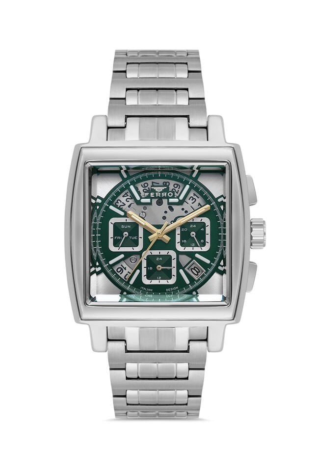 Ferro Gümüş Çelik Kordon Erkek Kol Saati FM11553AWT-A6 Fonksiyonları Aktif 3 ATM Su Geçirmez