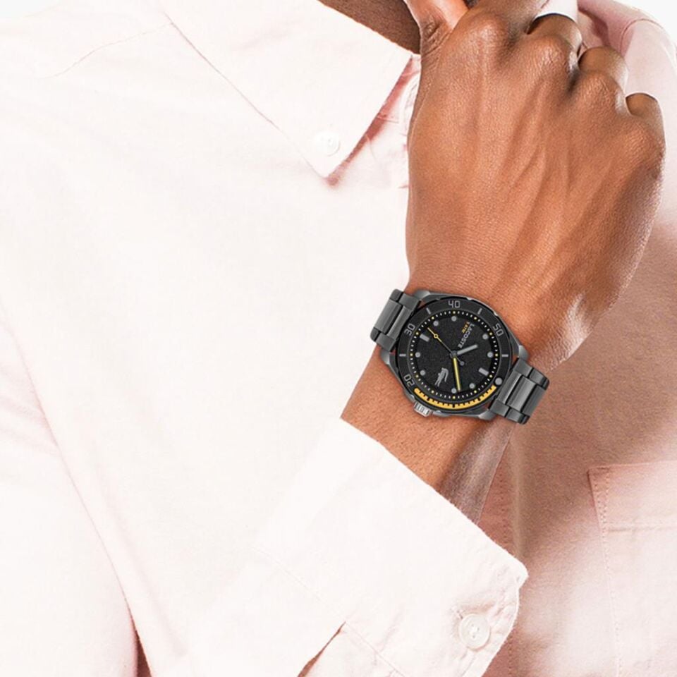 Lacoste 2011288 Quartz Çelik Gri Siyah Kadran 44 mm Erkek Kol Saati