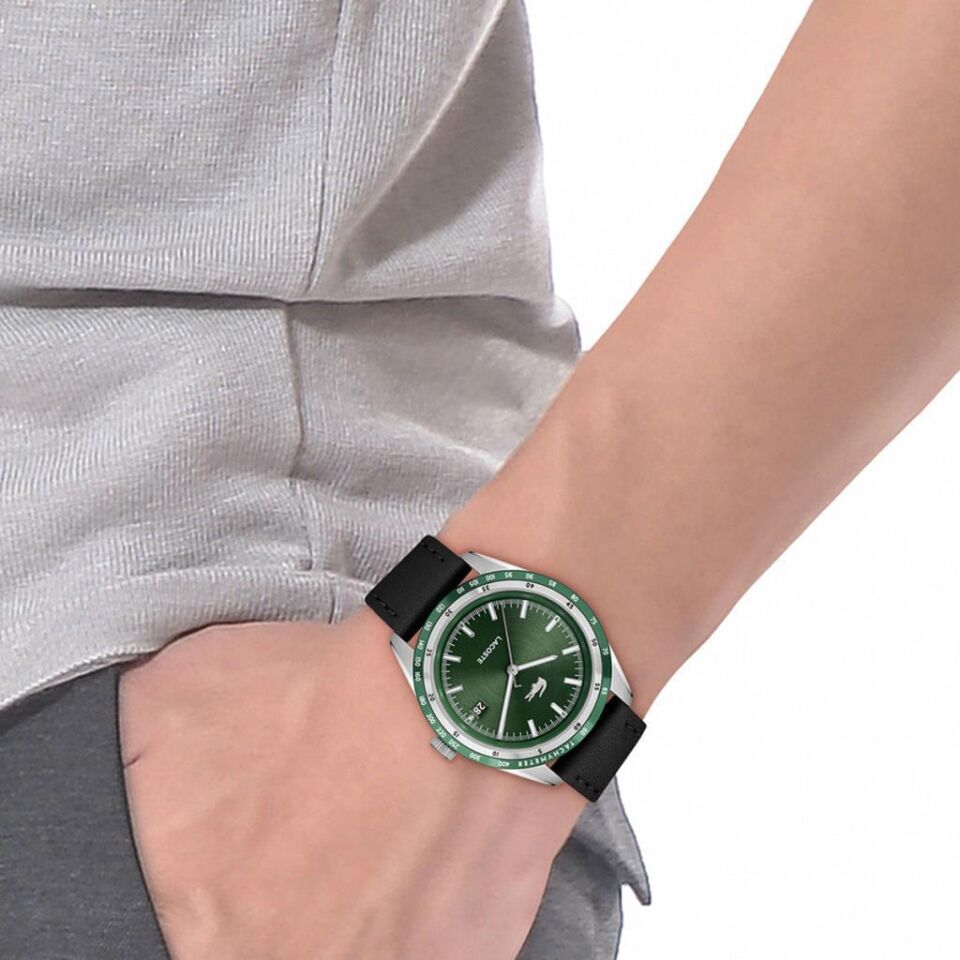 Lacoste 2011292 Quartz Deri Siyah Yeşil Kadran 40 mm Erkek Kol Saati