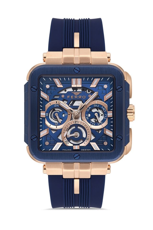 Ferro Lacivert Silikon Kordon Erkek Kol Saati FM11572DWT-T Fonksiyonları Aktif 3 ATM Su Geçirmez