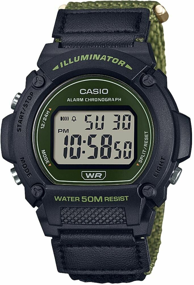 Casio W-219HB-3AVDF Quartz Nato Yeşil/Siyah Gri Kadran 47 mm Erkek Kol Saati