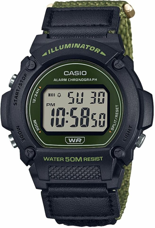 Casio W-219HB-3AVDF Quartz Nato Yeşil/Siyah Gri Kadran 47 mm Erkek Kol Saati
