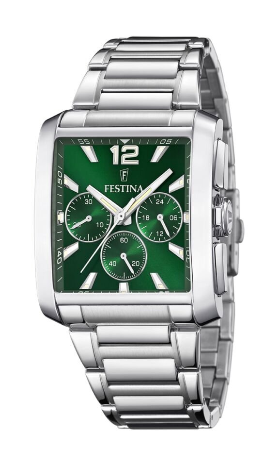 Festina F20635/3 Square Quartz Çelik Gri Yeşil Kadran 38 mm Erkek Kol Saati