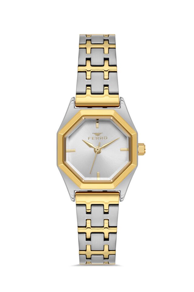 Ferro FL43019A-D Quartz Çelik Altın/Gri Beyaz Kadran 26 mm Kadın Kol Saati