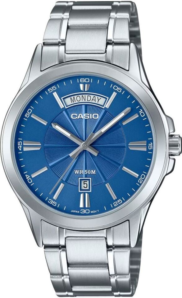 Casio MTP-1381D-2AVDF Quartz Çelik Gri Mavi Kadran 40 mm Erkek Kol Saati