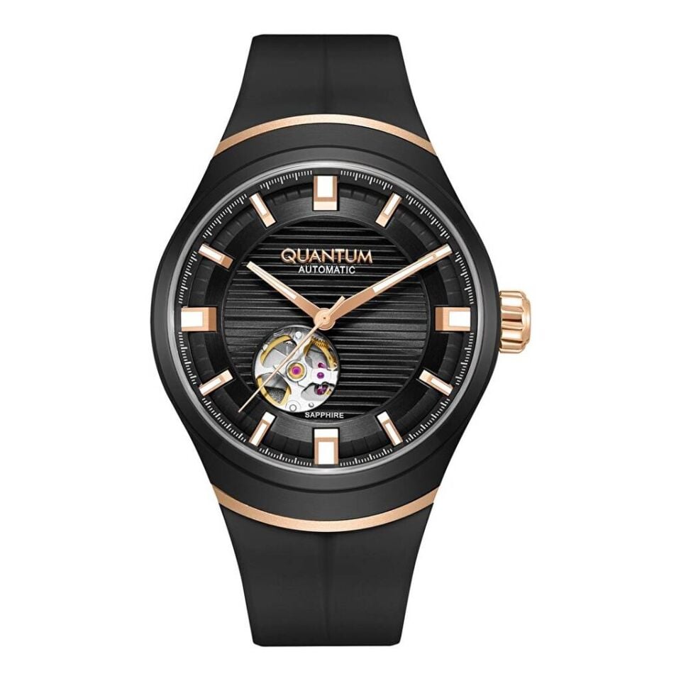 Quantum QMG1203.851 Otomatik Silikon Siyah Safir Cam 10 ATM 43 mm Erkek Kol Saati