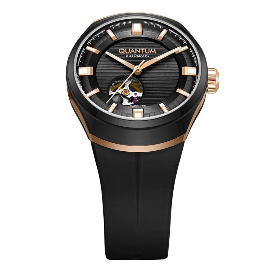 Quantum QMG1203.851 Otomatik Silikon Siyah Safir Cam 10 ATM 43 mm Erkek Kol Saati