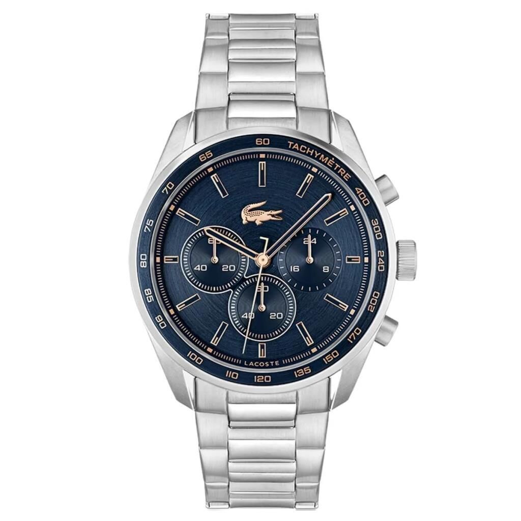 Lacoste 2011380 Quartz Çelik Gri Mavi Kadran 42 mm Erkek Kol Saati