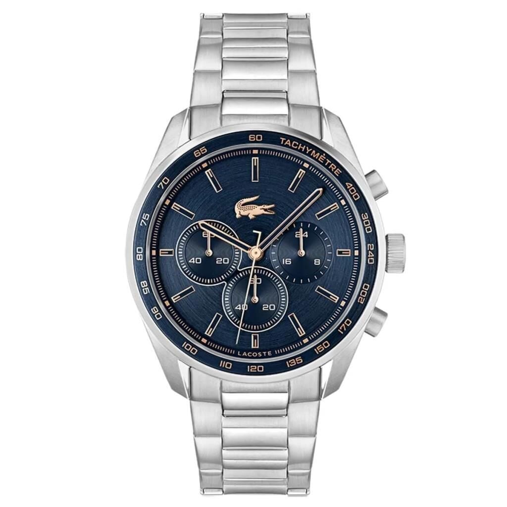 Lacoste 2011380 Quartz Çelik Gri Mavi Kadran 42 mm Erkek Kol Saati