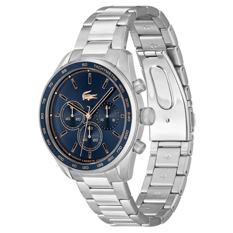 Lacoste 2011380 Quartz Çelik Gri Mavi Kadran 42 mm Erkek Kol Saati