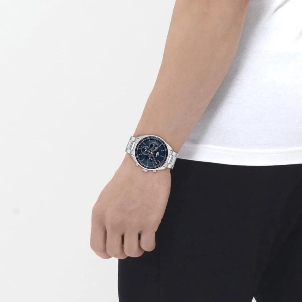Lacoste 2011380 Quartz Çelik Gri Mavi Kadran 42 mm Erkek Kol Saati