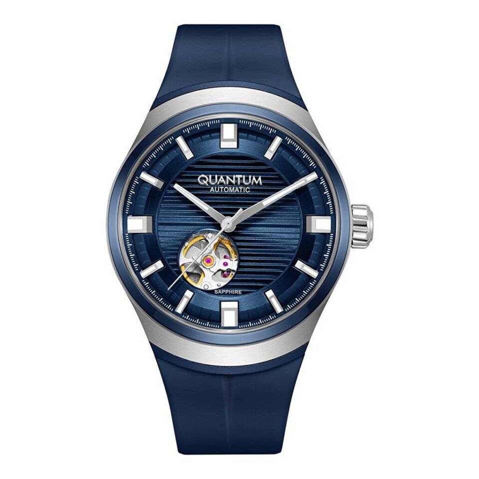 Quantum QMG1203.999 Otomatik Silikon Lacivert Safir Cam 43 mm Erkek Kol Saati